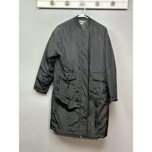 Sans Souci Coat Womens Small Black Longline Bomber Zip Snap Pockets Polyester